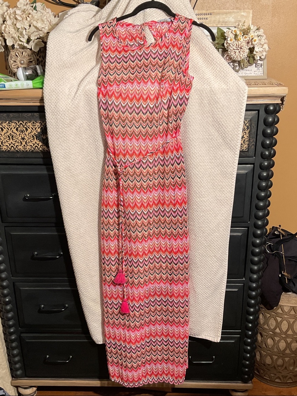 En Saison Multi Color Chevron Tassel-Waist Maxi Dress